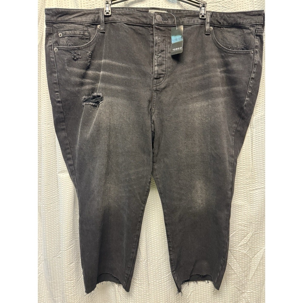 Torrid Black Denim Crop Boyfriend Jeans Plus Size 24 High Rise Raw Hem